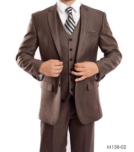 Men's Brown 3 Piece Suit Shiny Sharkskin Tazio