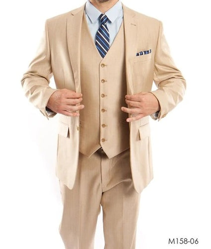 Men's Light Beige 3 Piece Suit Textured Solid Tazio