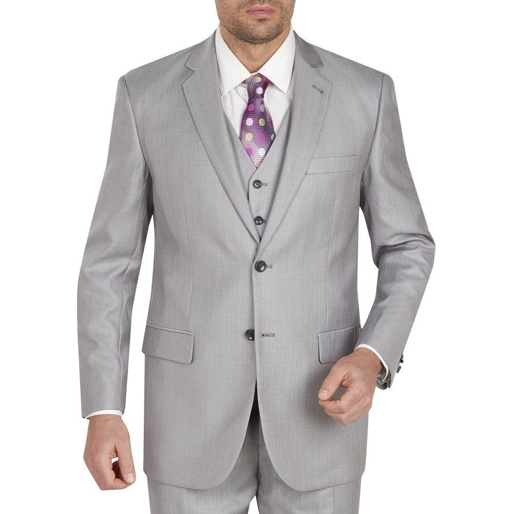 Men's Light Gray 3 Piece Suit Shiny Sharkskin Tazio | Suit Secret