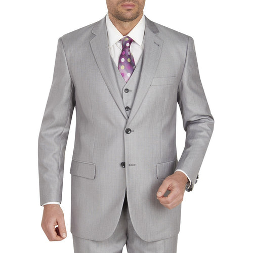 Men's Light Gray 3 Piece Suit Shiny Sharkskin Tazio