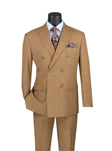 Men's Modern Fit Camel Windowpane Double Breasted Suit MDW-1