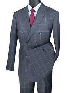 Men's Modern Fit Gray Double Breasted Suit Windowpane MDW-1