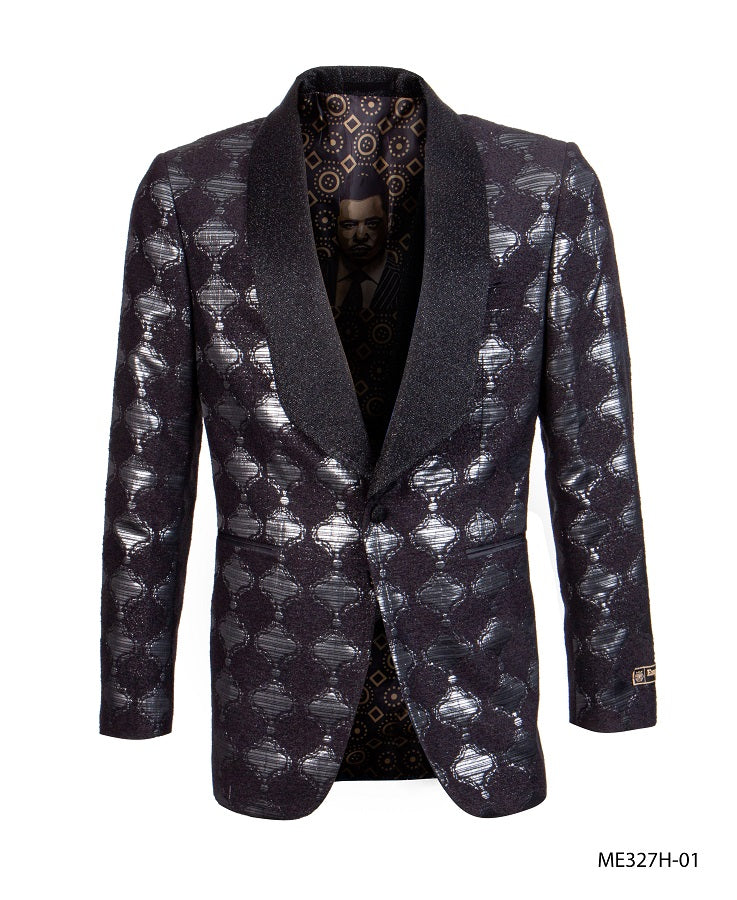 Empire Men's Black Silver Tuxedo Jacket Fashion Blazer ME327H-01
