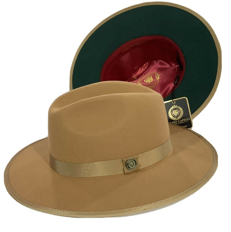Bruno Capelo Men's Wide Brim Hat Beige Green Bottom Hats MO212 Bruno Capelo Men's Wide Brim Hat Beige Green Bottom Hats MO212