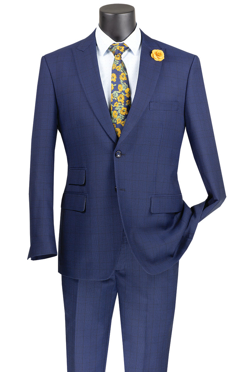 Mens Blue Windowpane Modern Fit Suit 2 Piece Tailored Fit MRW-1