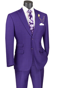 Mens Purple Windowpane Modern Fit Suit 2 Piece Tailored Fit MRW-1