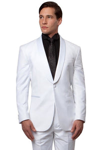 Men's Slim Fit Prom Tuxedo All White Lapel Skinny Tux MT146S-02