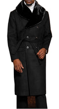 Load image into Gallery viewer, Manzini Men&#39;s Black Fur Collar Double Breasted Wool Overcoat MZW322
