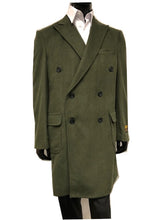 Load image into Gallery viewer, Men&#39;s Double Breasted Fur Collar Wool Cashmere Overcoat Olive Manhattan IS
