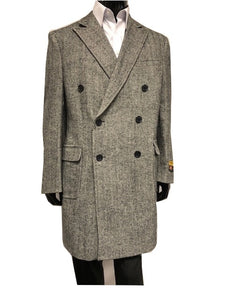Men's Double Breasted Fur Collar Wool Cashmere Overcoat Herringbone Manhattan IS