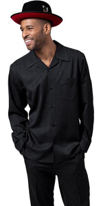 Montique Mens Black Long Sleeve Walking Suit Solid Fabric 1641