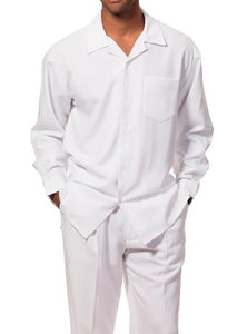 Montique Mens White Long Sleeve Walking Suit Solid Fabric 1641