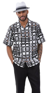 Montique Walking Suit Short Sleeve Black Gradient Pattern 2030 Size XL