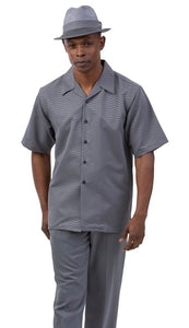 Montique Walking Suit Short Sleeve Gray Shadow Pattern 2054