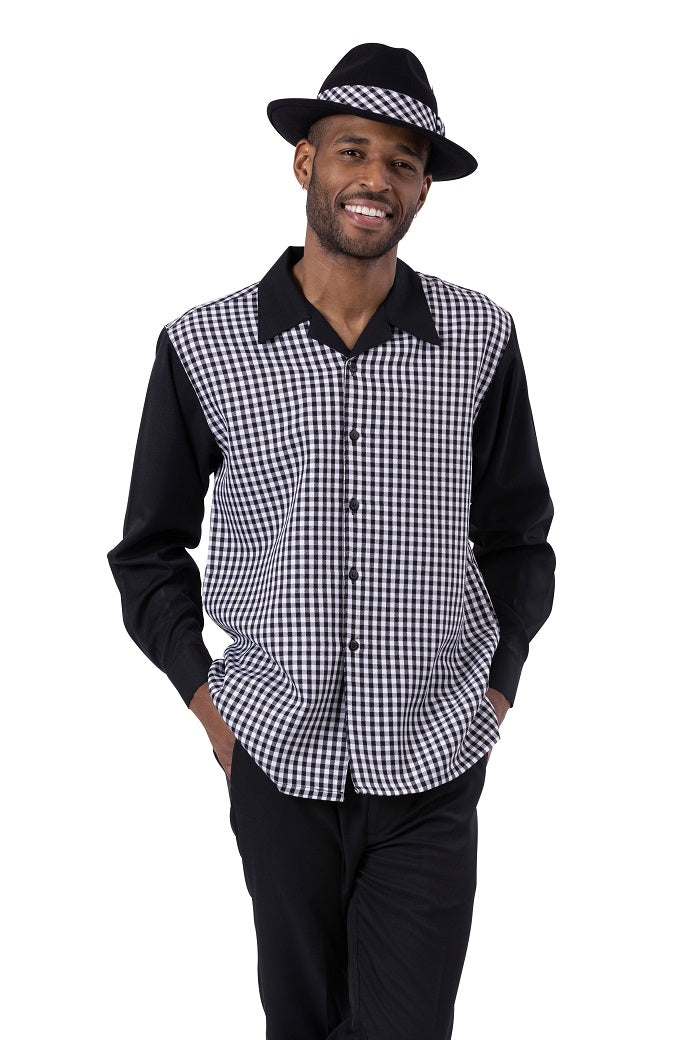 Montique Mens Black Gingham Long Sleeve Walking Suit Casual Piece 22