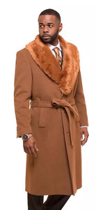 Fur Collar Overcoat for Men Rust Wool Calf Length Alberto Moscow IS