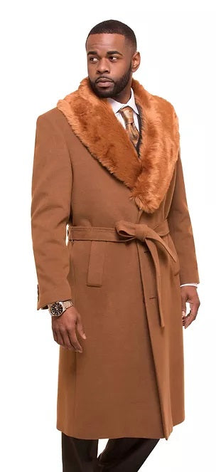 Mens Wool Long Coat Fur Collar Mens Fur Collar Overcoat For Men