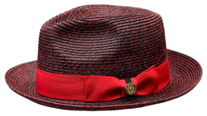 Bruno Capelo Natural Straw Fedora Hat Black Red PI-862