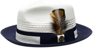 Bruno Capelo Mens Summer Hat Navy Blue White Straw Fedora RO687