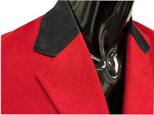 Falcone Mens Red Chesterfield Long Coat Velvet Collar Topcoat Vance 4150-015