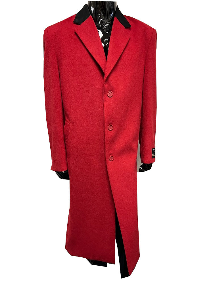 Falcone Mens Red Chesterfield Long Coat Velvet Collar Topcoat Vance 4150-015