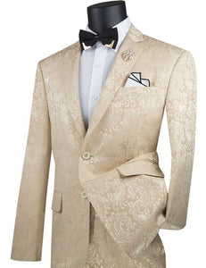 Men's Slim Fit Beige Paisley Fashion Prom Suit S2F-1