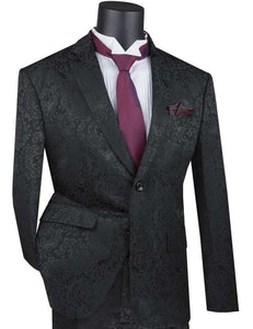 Men's Slim Fit Black Fancy Paisley Fashion Prom Suit S2F-1