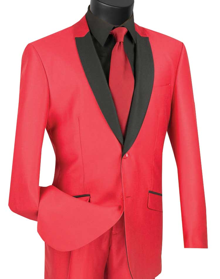 Men's Shiny Red Black Slim Fit Prom Party Suit S2PS-1