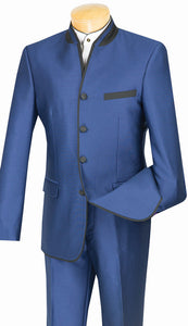 Slim Fit Suit Blue Chinese Mandarin Collar S4HT-1