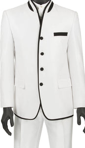 Slim Fit Suit White Chinese Mandarin Collar S4HT-1