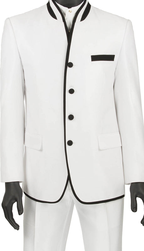 Slim Fit Suit White Chinese Mandarin Collar S4HT-1