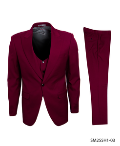 Stacy Adams Fashion Suit 3 Piece Burgundy Wine Peak Lapel Low Cut Vest SM255H