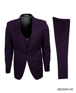 Stacy Adams Fashion Suit 3 Piece Dark Purple Peak Lapel Low Cut Vest SM255H-04