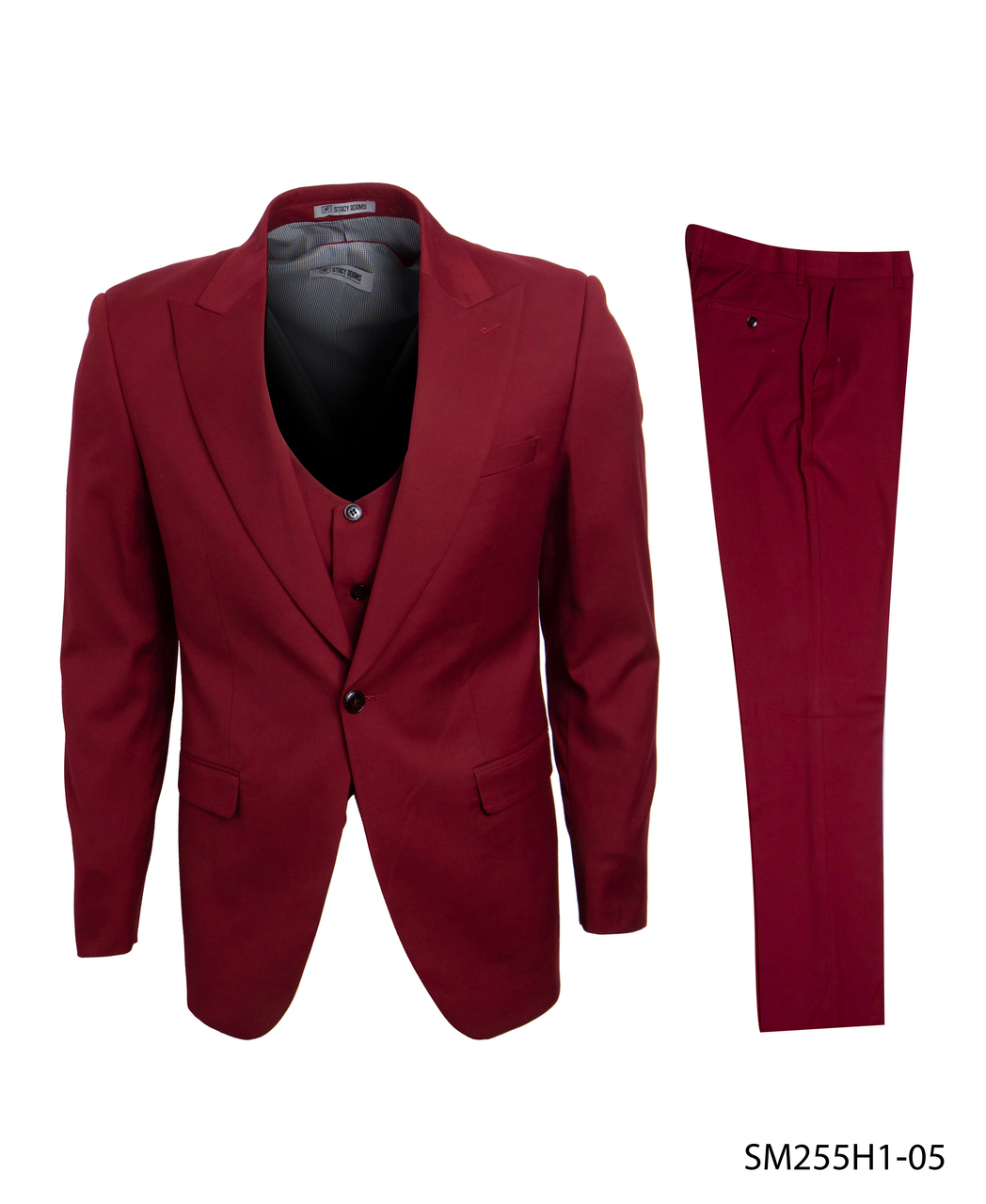 Stacy Adams Fashion Suit 3 Piece Dark Red Peak Lapel Low Cut Vest SM255H