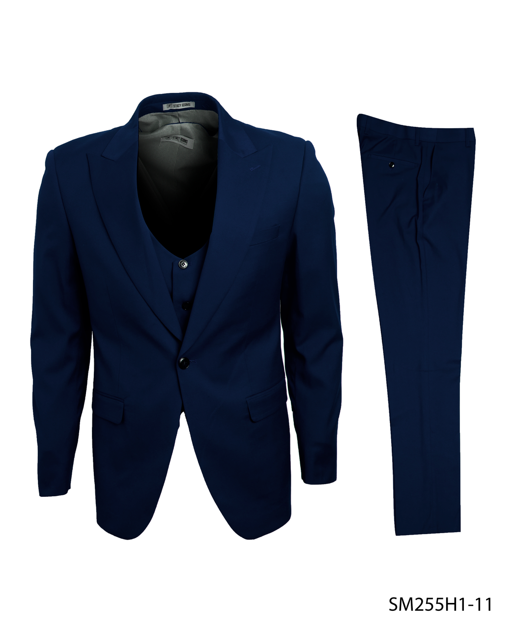 Stacy Adams Fashion Suit 3 Piece Navy Blue Peak Lapel Low Cut Vest SM255H-11