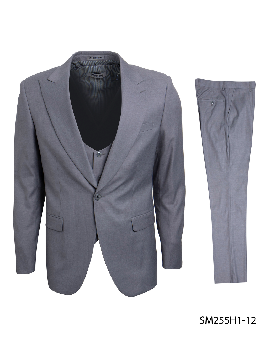 Stacy Adams Fashion Suit 3 Piece Light Gray Peak Lapel Low Cut Vest SM255H