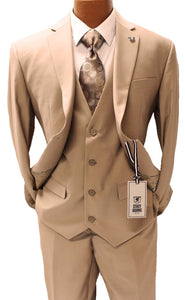 Stacy Adams Mens Tan Beige 3 Piece Suit with Vest SM282H