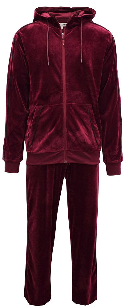 Stacy Adams Mens Burgundy Velvet Casual Warmup Suit 2 Piece LV221, Size M