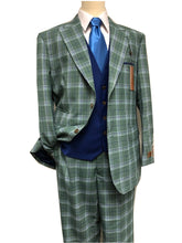 Load image into Gallery viewer, Steve Harvey Suit 3 Piece 1920s Green Plaid with Lapel Vest Blue 122746
