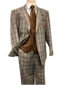 Steve Harvey Suit 3 Piece 1920s Gray Rust Plaid with Lapel Vest 122750
