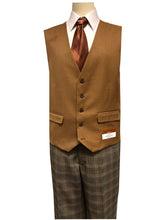 Load image into Gallery viewer, Steve Harvey Suit 3 Piece Taupe Plaid with Lapel Vest 122752
