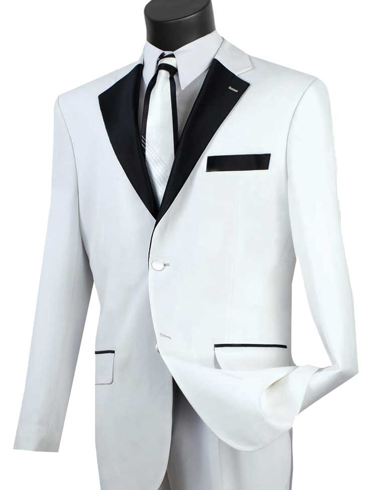 Men's White Black Lapel Tuxedo 2 Button 2 Piece T-2FF
