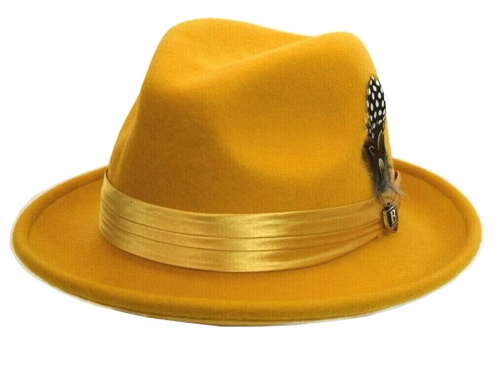 Bruno Capelo Men's Mustard Gold Fedora Hat Fine Wool UN112