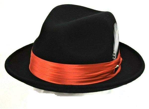 Bruno Capelo Men's Black Red Band Fedora Hat Fine Wool UN123