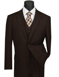 Brown Pinstripe 3 Piece Suit Flat Front Pants V2RS-7