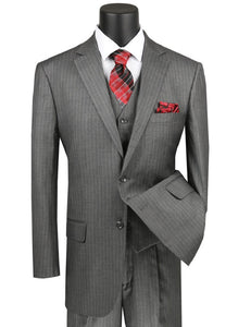 Men's Gray Pinstripe 3 Piece Suit Flat Front Pants V2RS-7
