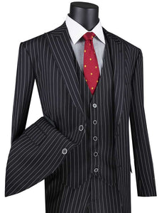 Men's Black 1920s Stripe 3 Piece Suit with Vest V2RS-9