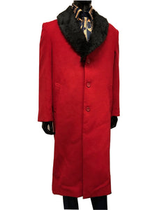 Falcone Mens Red Fur Collar Coat Overcoat Calf Length Vance 4150-015