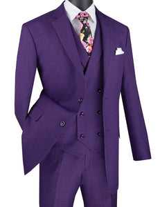 Men's Purple Plaid 3 Piece Suit Double Breasted Vest V2RW-13