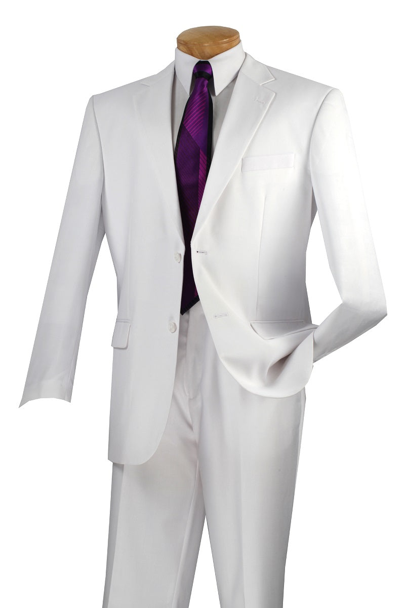 Men's White Wedding Suit with Flat Front Pants Vinci F-2C900-2